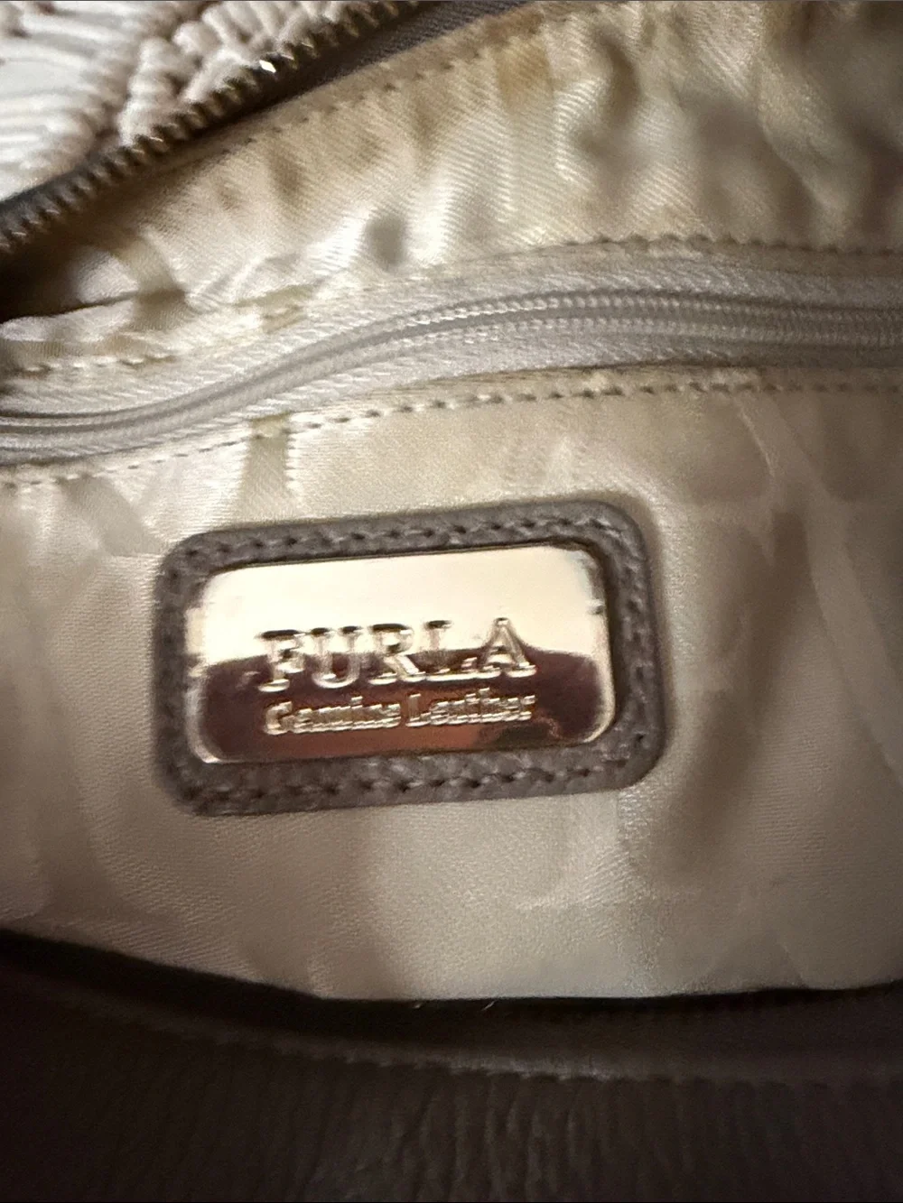 Furla Pebbled Leather Taupe Hobo Bag